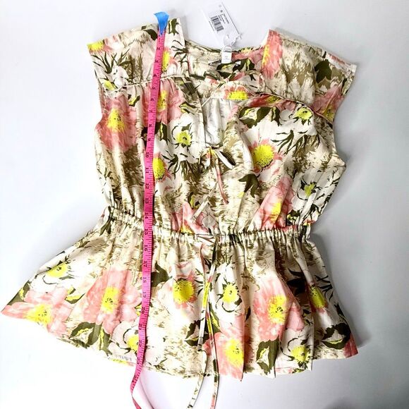 NWT Derek Lam 10 Crosby Caroline Floral Double Tie Cotton Top In Safari multi. - Picture 9 of 12